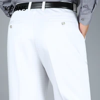 High Waist Dress Pants Men Straight Stretch Flat Cotton Black Spring Autumn Office Formal Suit Trousers Men Big Size 29-40 42 1