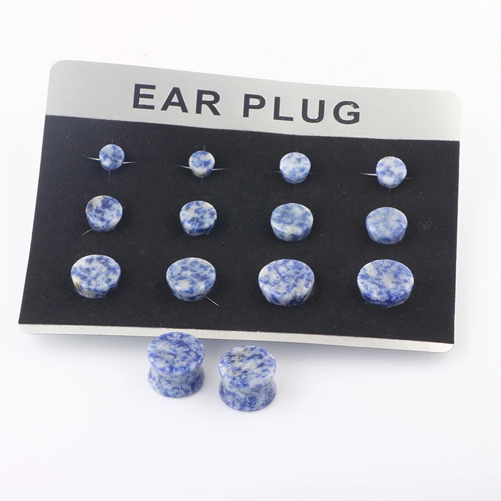 

JUNLOWPY Blue Lapis Stone Flesh Ear Plug Mens Tunnel Earrings Stretching Kit Double Flared Glass Ear Expand 2g 60pcs 5 Cards