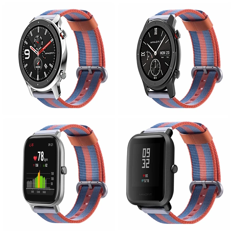 YUEDAER холщовый нейлоновый наручный ремешок для Xiaomi Amazfit GTS GTR 47 42 сменный ремешок для наручных часов для Amazfit Bip GTR 47 мм 42 мм ремешок