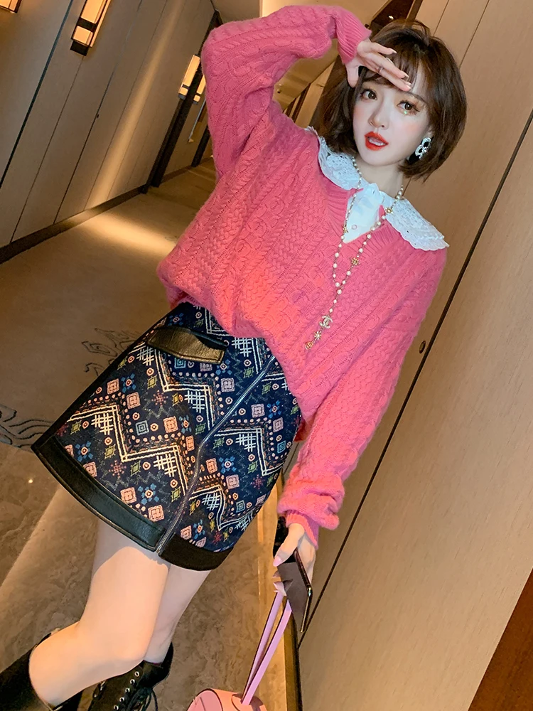 

Новинка Осень-зима 2020, жаккардовая модная трапециевидная юбка из искусственной кожи в стиле ретро тяжелой промышленности с застежкой-молнией DQ1205