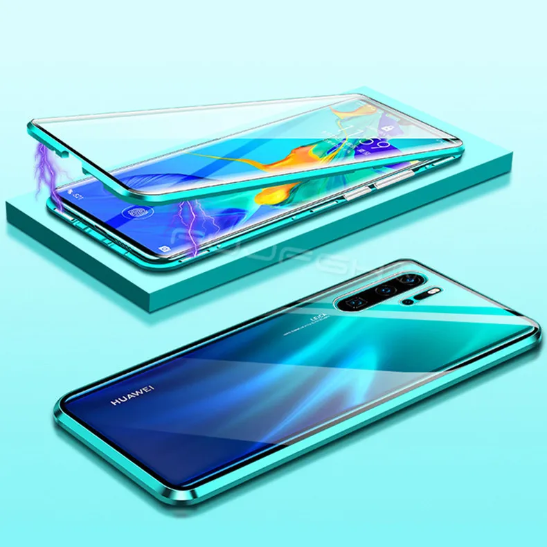 Green 360 металлический магнитный чехол для телефона для huawei P20 P30 Коврики 30 20 10 Pro Honor 20 20i 8X 9X Nova 5 4 двойная сторона закаленное Стекло крышка - Цвет: Green