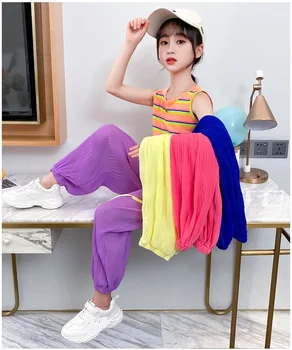 

5-10 year old girl summer new net red middle and big boy suit fashion comfortable anti-mosquito nine-point pants children tide