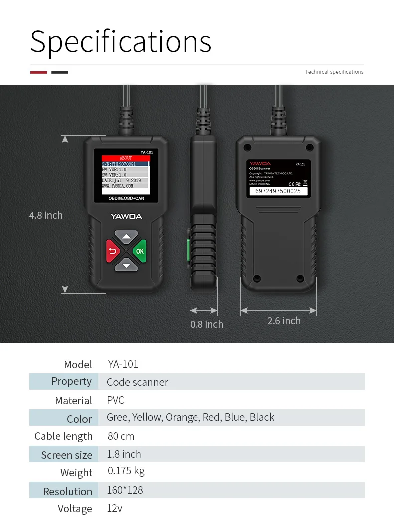 YA101 YA-101 OBDII/EOBD 16Pin считыватель кода диаграмма данных USB обновление OBD2 Автомобильный сканер диагностический инструмент