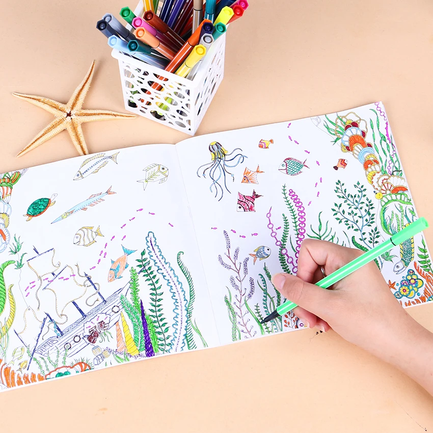 24 Pages Lost Ocean Inky Adventure Coloring Book for Children Adult Relieve Stress Kill Time Painting Drawing Art Book 1 PC 24 Pages Lost Ocean Inky Adventure Coloring Book for Children Adult Relieve Stress Kill Time Painting Drawing Art Book 1 PC