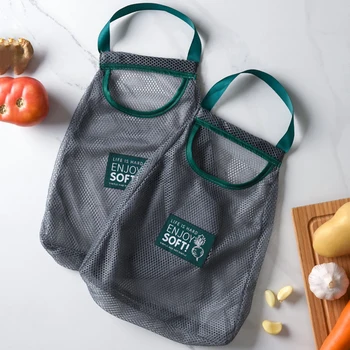 

Kitchen Reusable Mesh Bag Foldable hanging Storage Pocket Breathable Folding garlic onion vegetable Sorting Bag Organizer
