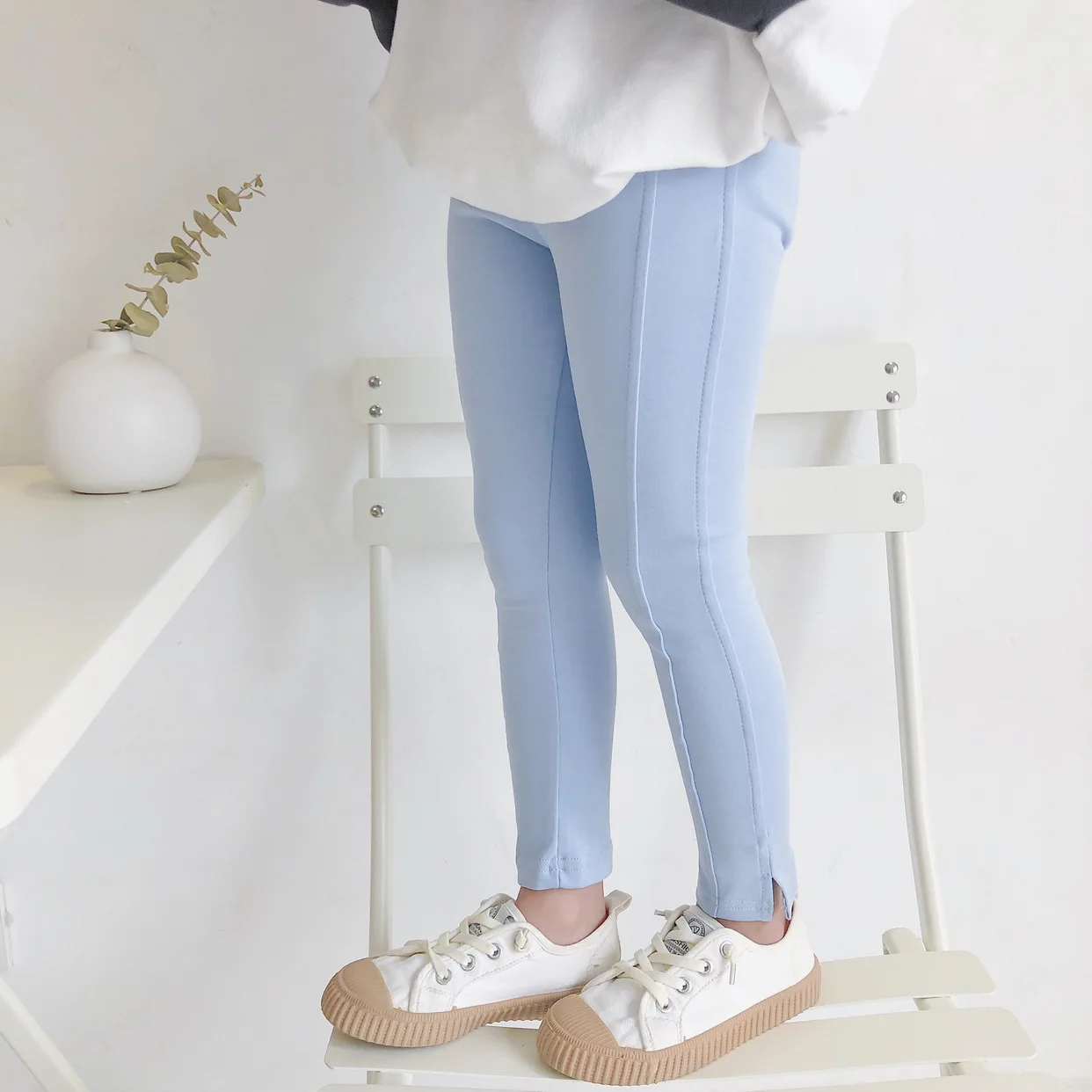 2019ins Autumn And Winter Versitile Fashion kai jiao Fork Design Girls Candy-Colored Run Leggings