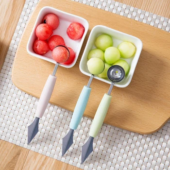

2 in 1 double head fruit spoon corrugated carving knife Stainless steel ball digger Fruit divider ice cream spoon kitchen tools