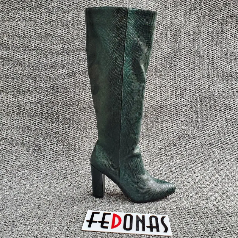 FEDONAS; модные женские сапоги до колена из искусственной кожи; теплые сапоги на высоком каблуке для ночного клуба; классические женские сапоги в западном стиле; большие размеры