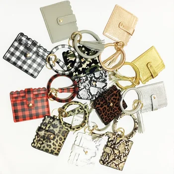 

2020 New Leopard Kaba Snake PU bracelet Coin Purses Bag For Girl Women bangle Mini Wallets Money Card Holder Tassel Keychain
