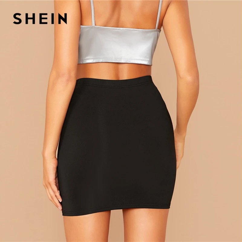 SHEIN/черные однотонные женские юбки футляр; эластичные брюки; сезон лето-осень; элегантная мини-юбка с высокой талией