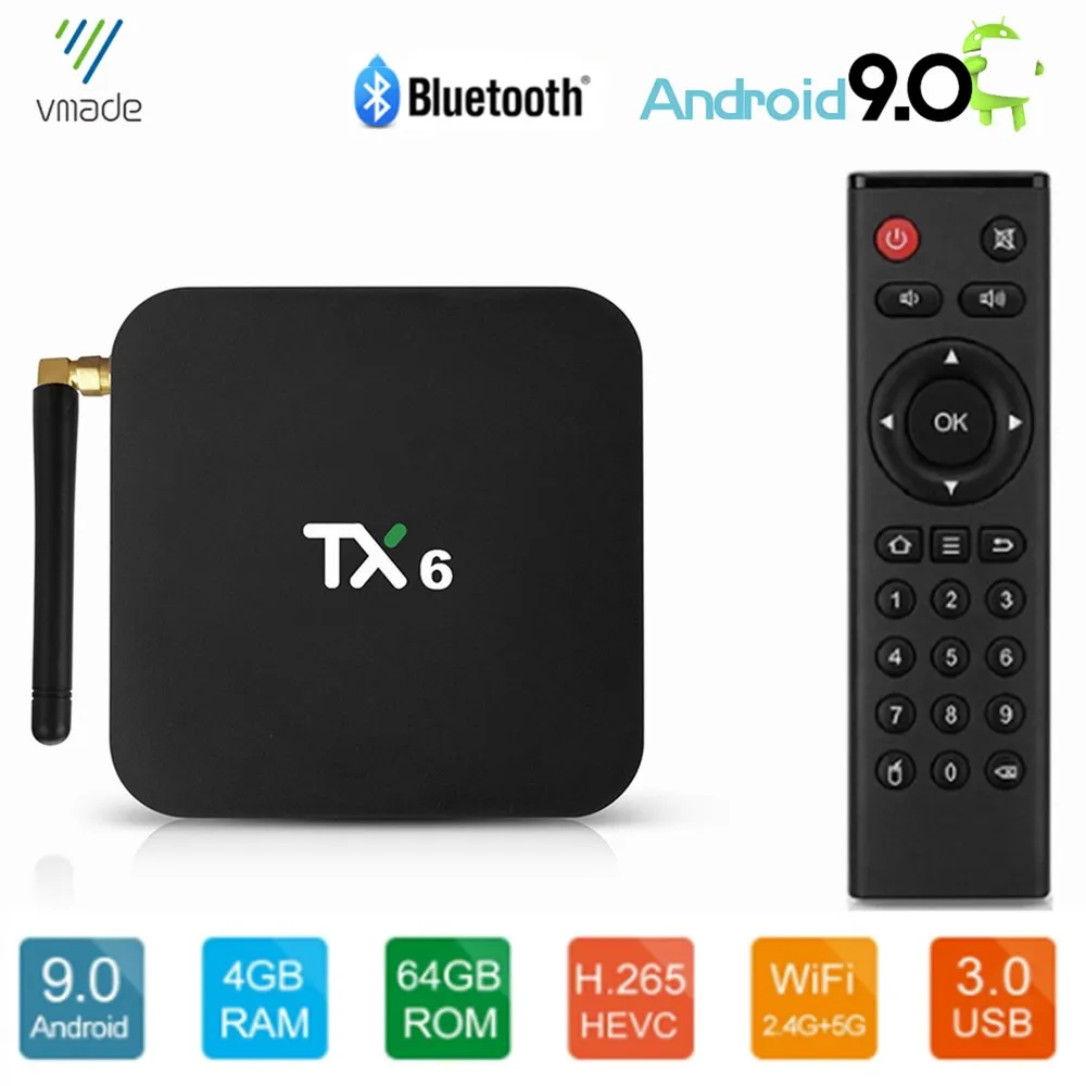 

Android 9.0 Smart TV Box 2.4G/5G WiFi Allwinner H6 Quad Core HD 4K Android TV Box 4GB 16GB 32GB 64GB Media Player Set-Top Box