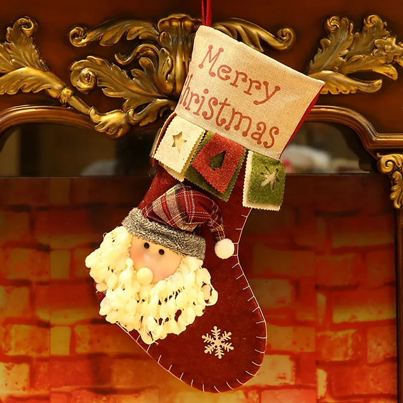 1PC Christmas Socks Gift Bag Santa Elk Snowman Candy Bag For Christmas Party Decoration