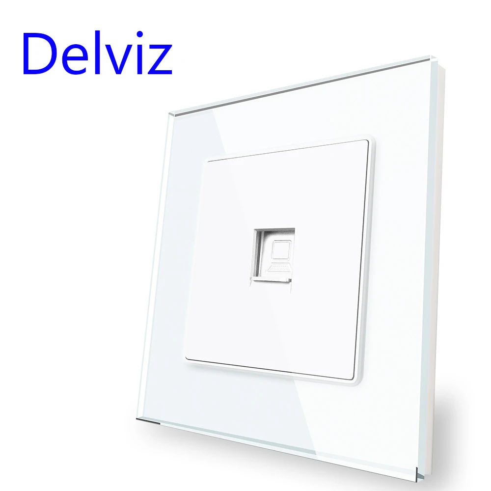 Delviz Toughened Glass Switch, White Crystal Panel 16A Power Outlet,1 Gang 2 Way Push Button Switch, EU Standard Wall USB Socket