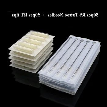 

50Pcs 3RS 5RS 7RS 9RS 11RS Size Tattoo Needles + 50pcs 3/5/7/9/11RT Size White Disposable Tattoo Tips Tattoo Kit Free Shipping