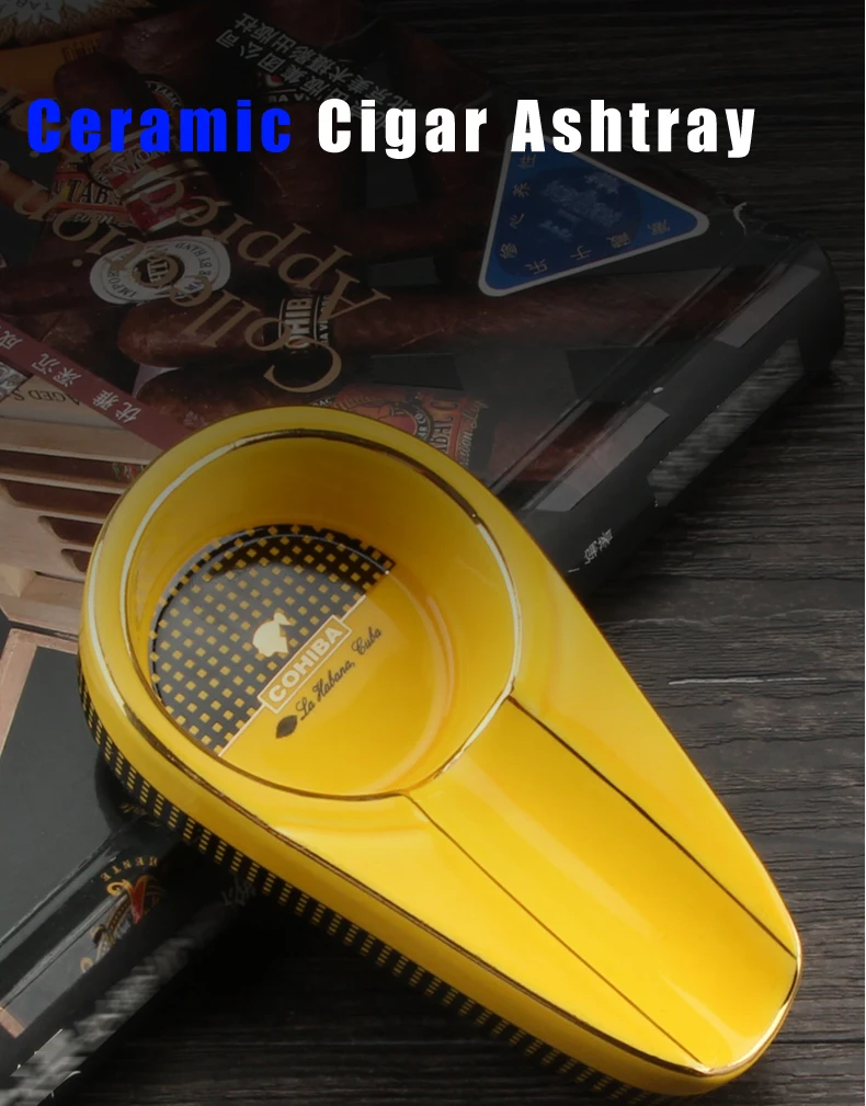 COHIBA сигарные гаджеты, керамическая пепельница для сигар, одинарный держатель для сигар, круглый пепельница, 4 цвета, желтая пепельница для табачных сигарет, подарочная коробка