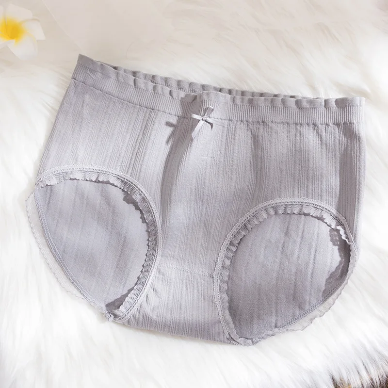Серый Bow Panties New Seamless Brief Women's Underwear Elastic Comfortable Color Bow Breathable Antibacterial Ruffles Panties Women - Цвет: Серый