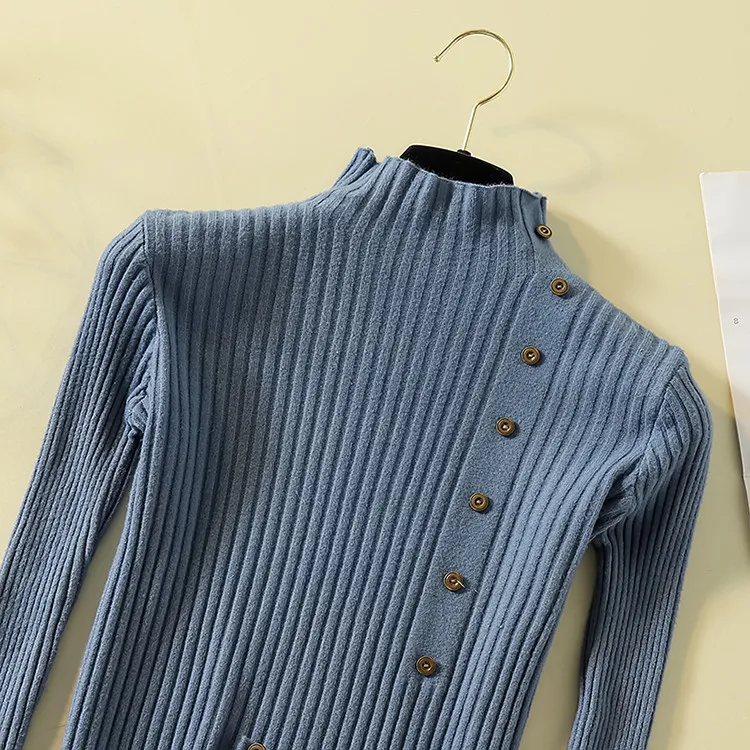 Fashion Turtleneck Sweater Women Long Sleeve Button Decoration Slim Women Pullover Sweater 2019 Autumn Winter Female Jumpers (37)