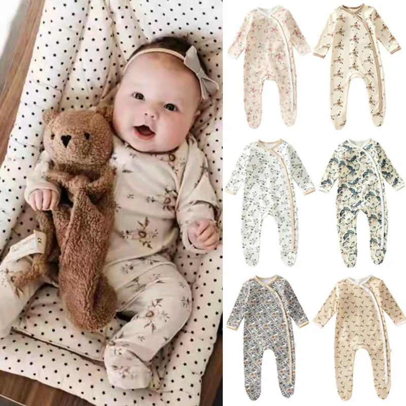 Baby Romper Footies Pyjamas For 0-12M Newborn Girl Boy Clothes Long Sleeves Buttons Baby Overalls Boy Girl Clothes Jumpsuits baby clothes