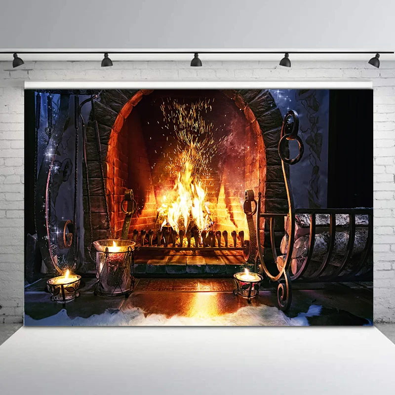 

NeoBack Christmas Retro Brike Wall Fireplace Photography Backdrops Children Portrait Backgrounds for Photo Studio