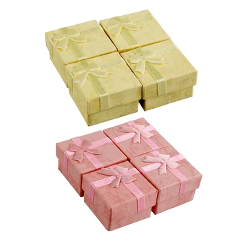 

48 Pcs Ring Earring Jewelry Display Gift Box Bowknot Square Case, 24 Pcs Yellow & 24 Pcs Pink