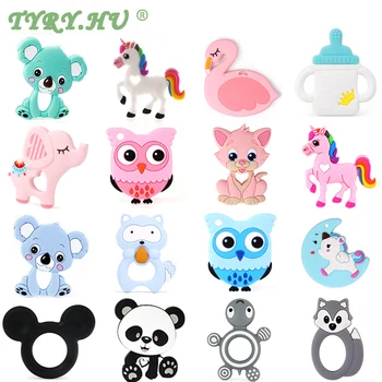 

TYRY.HU Baby Silicone Teethers BPA Free Teething Toy Animal Dog Koala Owl Elephant Baby Ring Teether Silicone Beads DIY Chain