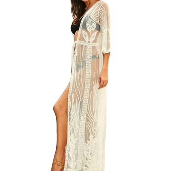 

Swimsuit Cover Up Beach Dresses And Tunic Bathing Suit Cover Ups Capes Womens Pareo White Kaftan Saida De Praia Feminino 2020