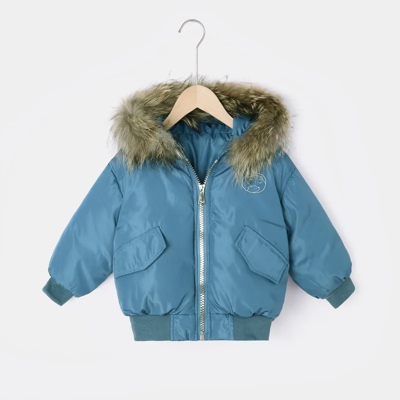 CYSINCOS Winter Kid Parkas Girl Short Down Jackets Windproof Plush Hoode Snow Wear Kid Solid Color Cotton Outerwear Warm Clothes - Color: blue