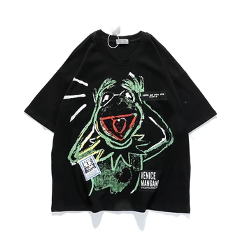 

Harajuku Frog Personality Graffiti T Shirt Men and Women Summer New Loose Casual Short Sleeved T-shirt Oversize O Neck Top Tees