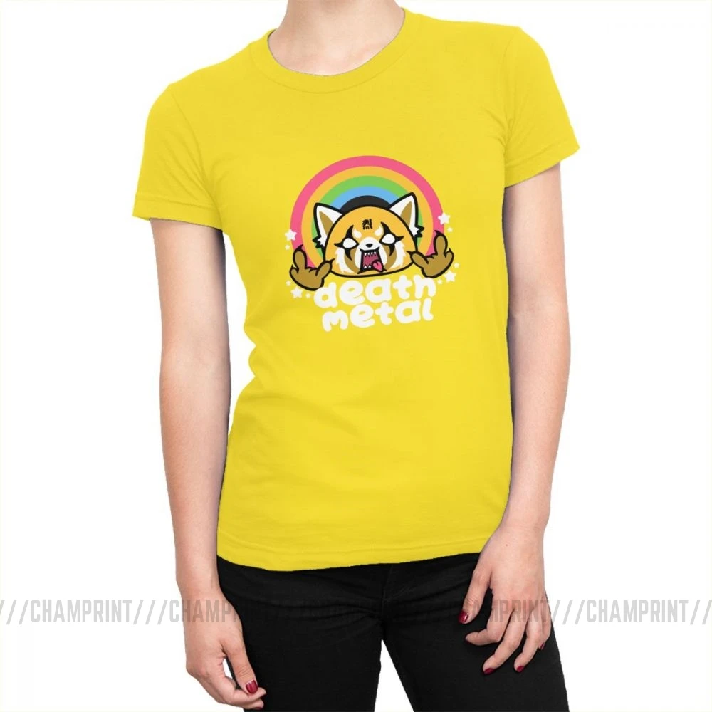 Death Metal Aggretsuko aggression Retsuko футболка для женщин Базовая футболка из хлопка эстетические топы футболки женская одежда большой размер - Цвет: Цвет: желтый