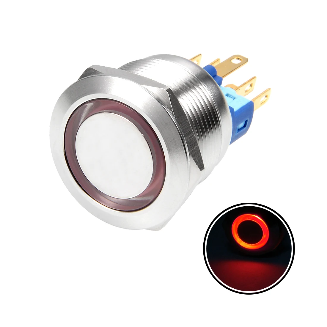 

uxcell Momentary Metal Push Button Switch 22mm Mounting Dia 5A 1NO 1NC 24V Red LED Light Flat Head