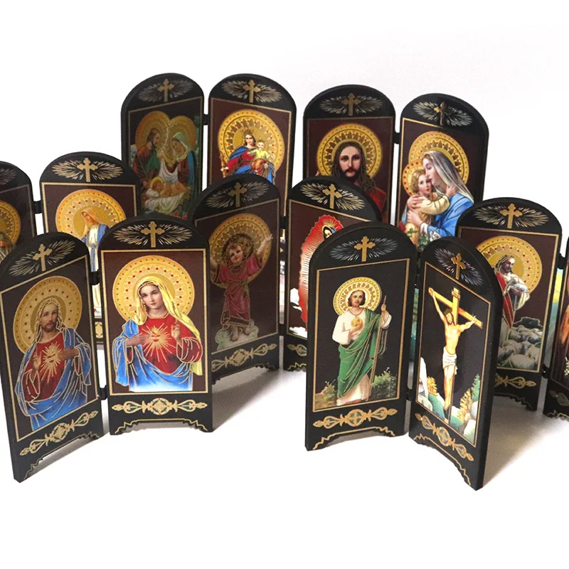 Religious Figure Icon Double Screen Desk Decoration Jesus Christ Sacred Heart Virgen Maria Figures
