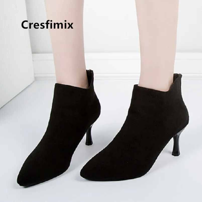 Cresfimix Botas De Mujer; женские классические Бежевые ботинки на высоком каблуке-шпильке с молнией сзади; женские модные красивые зимние ботинки из флока черного цвета; B7035 - Цвет: b