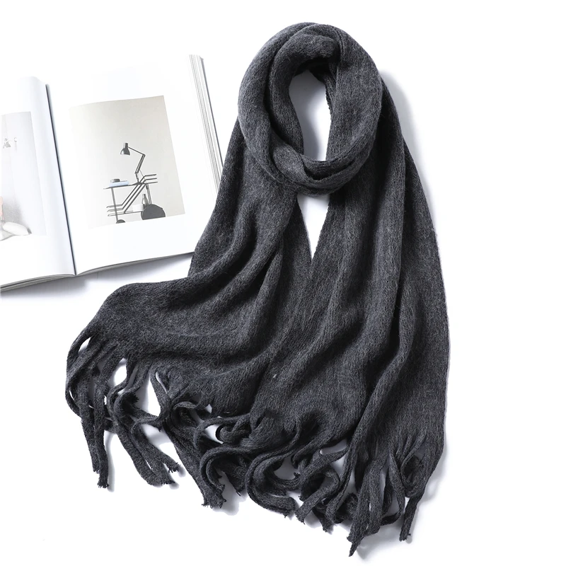 Winter Scarf for Women Fashion Solid Cashmere Scarves Neck Warm Soft Long Size knitted Men's Scarfs Female Foulard Shawls - Цвет: gray