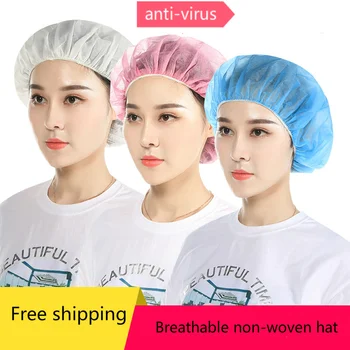 

Hot 50pcs/pack Breathable non-woven hat elasticity inspection Protective Surgical hat Anti Virus Influenza Bacteria oil Hygiene