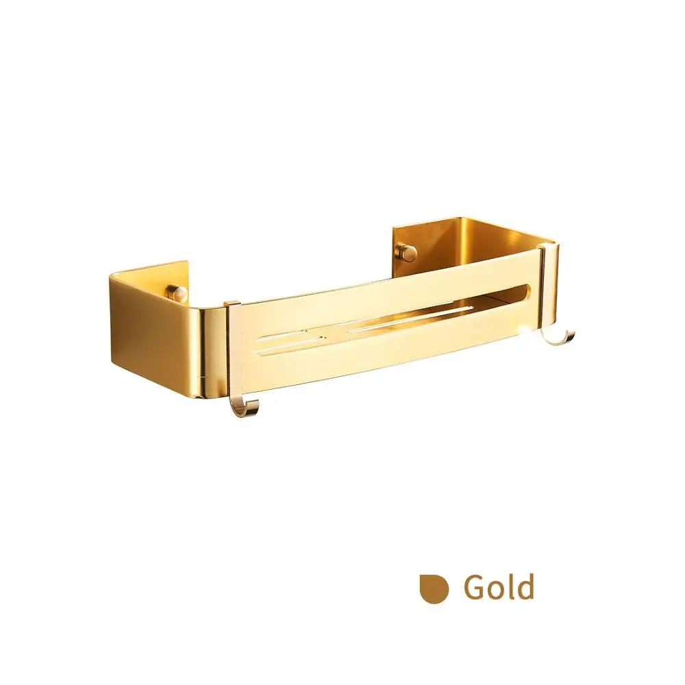 One-Gold-Rectangle SOGNARE, черные полки для ванной комнаты, одноярусные с 2 крючками, прямоугольная корзина, настенная полка, Золотая душевая стойка, аксессуары для ванной комнаты - Цвет: One-Gold-Rectangle