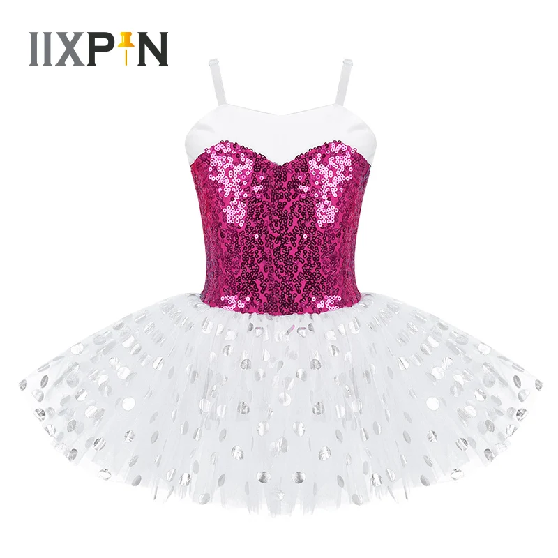 

Kids Ballet Tutu Dress Sequins jazz dance dress Adjustable Spaghetti Shoulder Straps Mesh Ballet Dance Gymnastics Leotard Girls