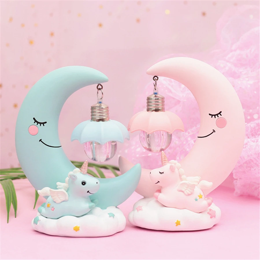  Moon Unicorn Cartoon Baby Nursery Lamp LED Night Light resin Breathing for Children Kid Girl Toy Ch - 4000064350797