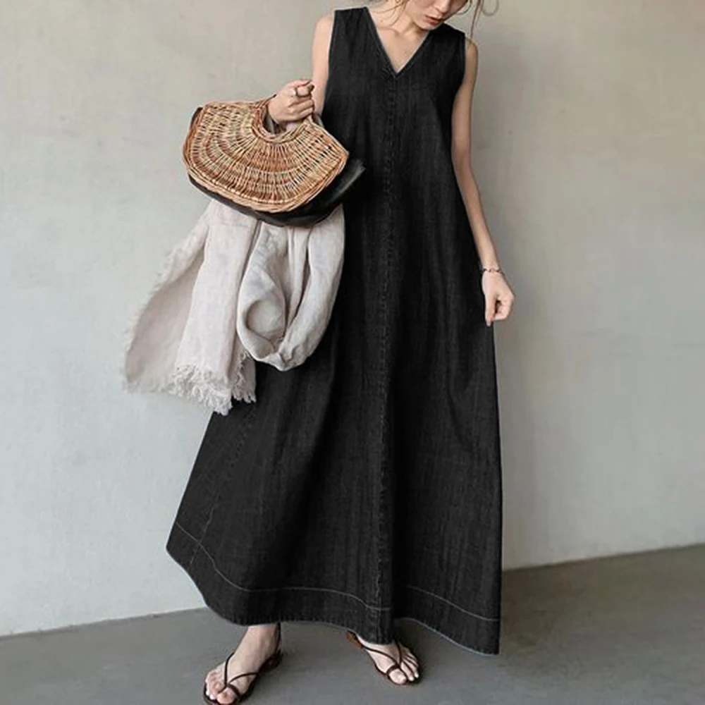 Women's Cool Korean Style Denim Dress-4