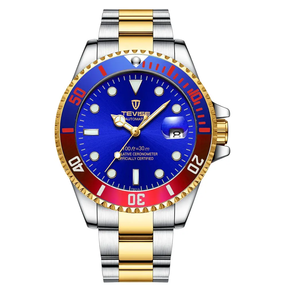 

TEVISE Colorful Luminous Steel Belt With Calendar Automatic Mechanical Watch Waterproof Casual Wrist Watch For Men And Women
