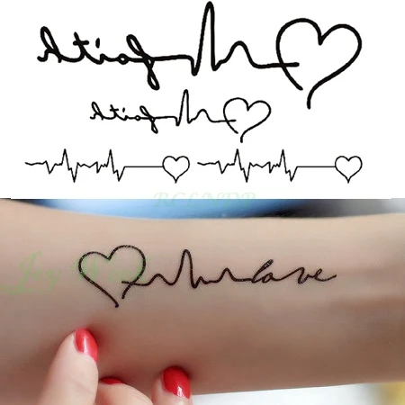 Водостойкая временная татуировка наклейка боди арт буквы любовь сердцебиение волна тату флэш-тату поддельные татуировки для девушек женщин 4 - Цвет: Прозрачный