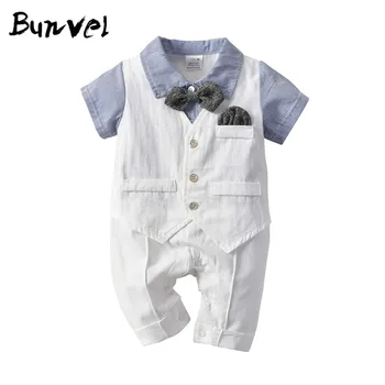 

bunvel Summer Gentleman Rompers Kids Toddler Newborn Baby Boys Striped Printed Outfits Gentleman Rompers Baby Boys Clothes ff