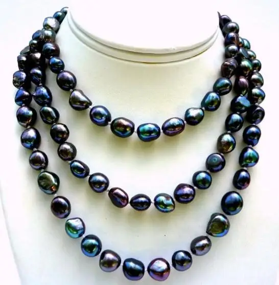 Unique Pearls jewellery Store Peacock Black Color 9mm Baroque Genuine Freshwater Pearl Long Necklace Fine Jewelry | Украшения и