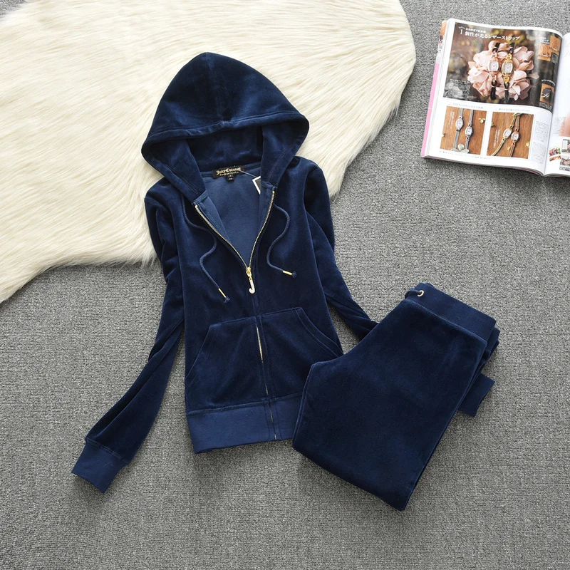 Women's Suit With Pants Velvet Fabric Tracksuit 2 Piece Set Female Outfits Hoodies And Pencil Full Clothes For Women 2021 |
