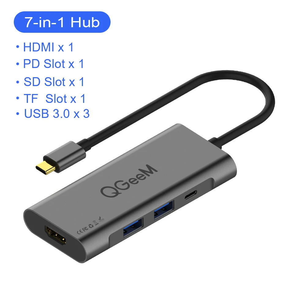 7 Ports HUB QGeeM USB C концентратор для Macbook Pro 3 порта концентратор USB Type C 3,0 с HDMI для huawei Matebook iPad Pro USB разветвитель док-станция OTG адаптер - Цвет: 7 Ports HUB