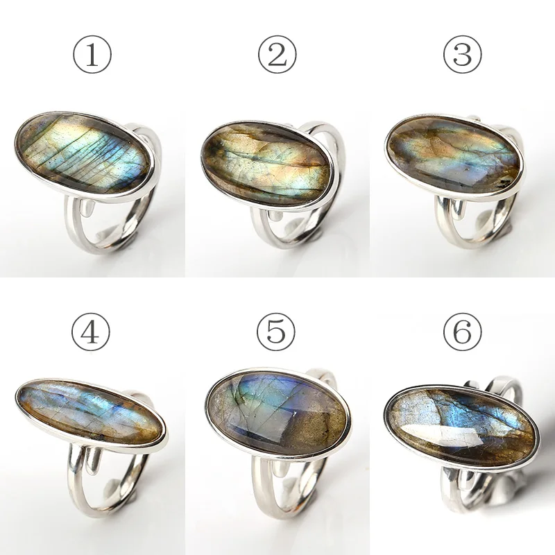 Natural Labradorite Rings 925 Sterling Silver Gemstone For Women Party Birthday Trendy Jewelry Gift