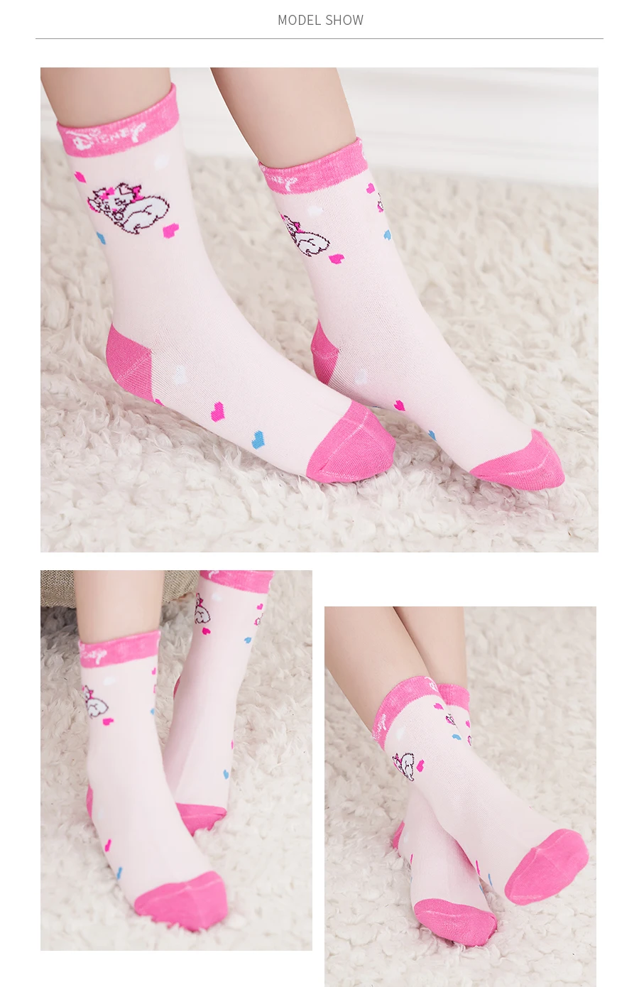 THREEGUN X disney Marie Cat, 1 пара носков для девочек носки с героями мультфильмов полосатые дышащие мягкие детские носки для девочек 3 пары/партия