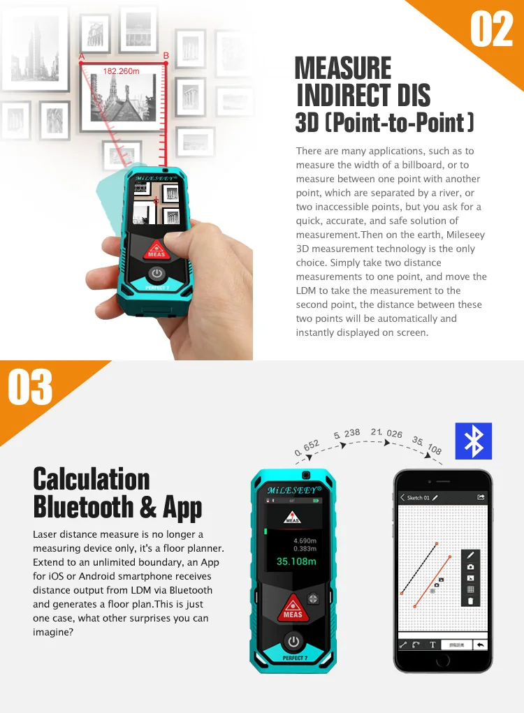 P7/T7 Bluetooth Laser Distance meter Rangefinder with Rotary Touch Screen Rechargerable Measure indirect distance/angle/area P7/T7 Bluetooth Laser Distance meter Rangefinder with Rotary Touch Screen Rechargerable Measure indirect distance/angle/area