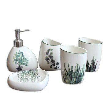 

Nordic Green Plant Ceramic Bathroom Products Simple Five-Piece Wedding Bath Set Bathroom Ceramic Set