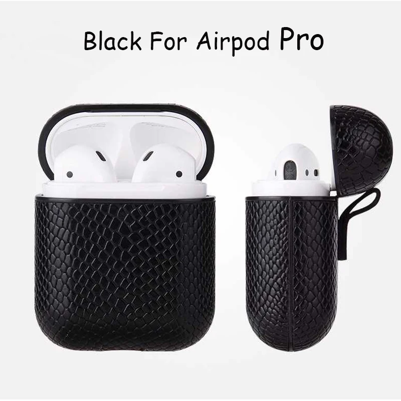Чехол для Airpods Pro 1 2 Чехол змеиная кожа Bluetooth беспроводные наушники PU Мужской чехол для Airpods 1 2 Pro Чехол для гарнитуры зарядная коробка - Цвет: Black ForAirpodsPro
