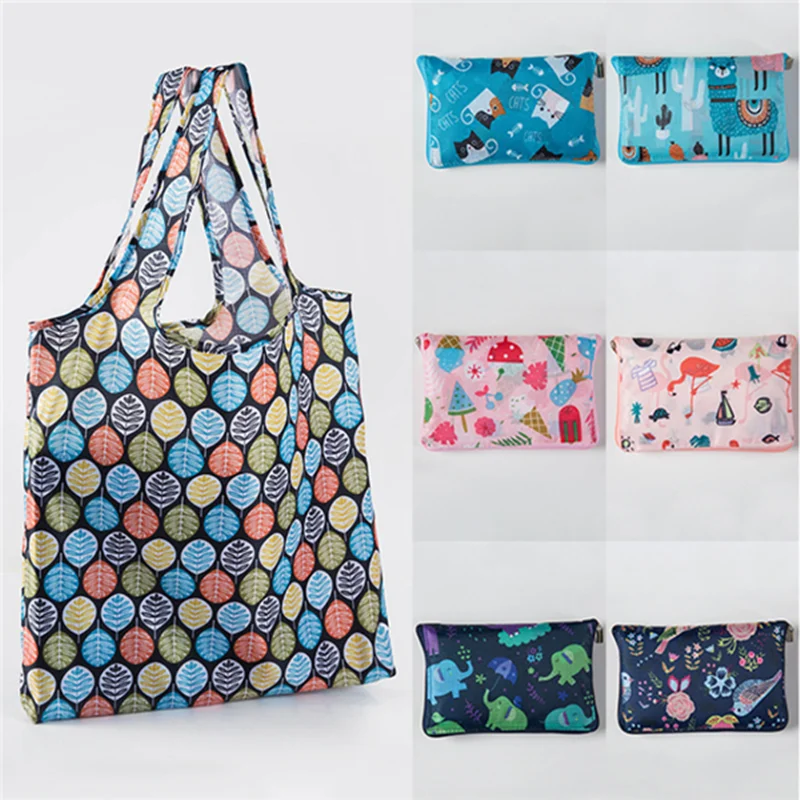 

2019 New Cute Reusable Shopping Bag Cloth Women Lady Foldable Eco Fruit Vegetable Grocery Bags Tote Storage Bags Pouch